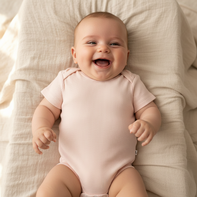 Little Dutch Kurzarm-Babybody in Pink – Produktansicht