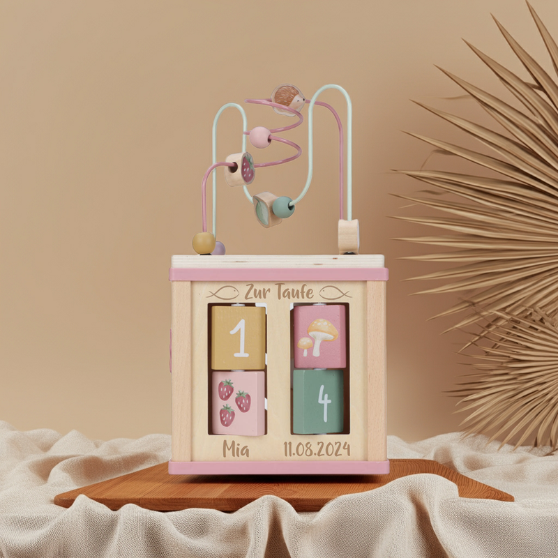 Cubo de actividades Fairy Garden de madera – Regalo de bautizo | Schmatzepuffer