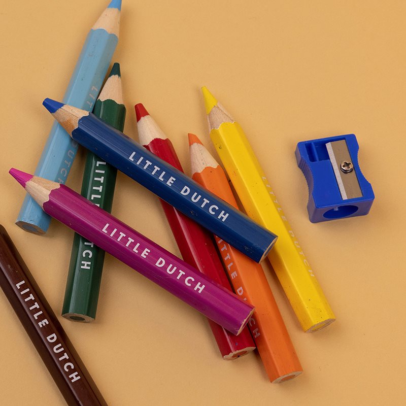 Little Dutch Malstifte für Kinder – Set mit acht farbigen Holz-Buntstiften für kreatives Malen und Zeichnen