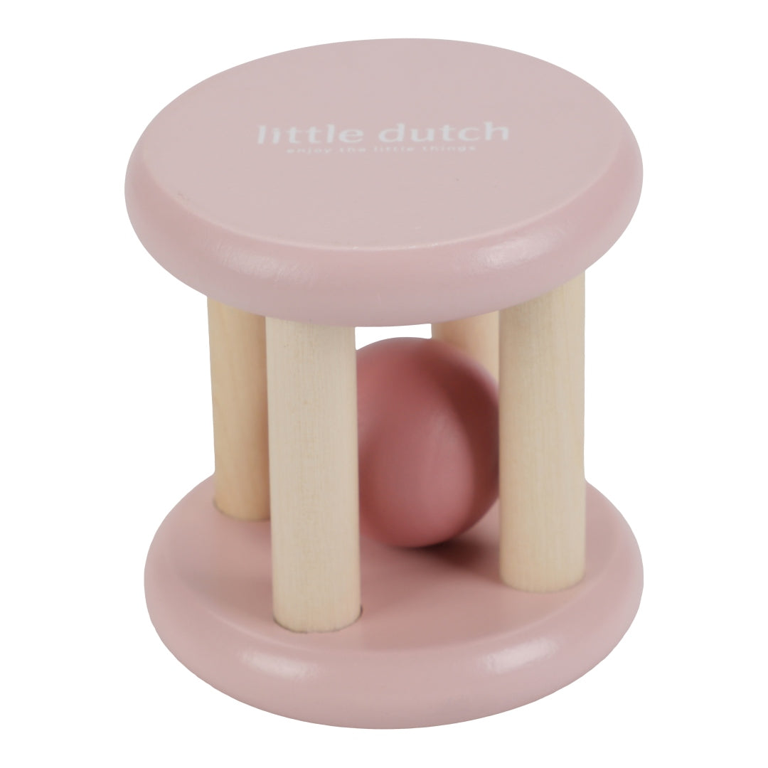 Pinke Little Dutch Holzrassel Fairy Garden – weitere Produktansicht der kompakten Baby-Rassel zum Rollen und Schütteln