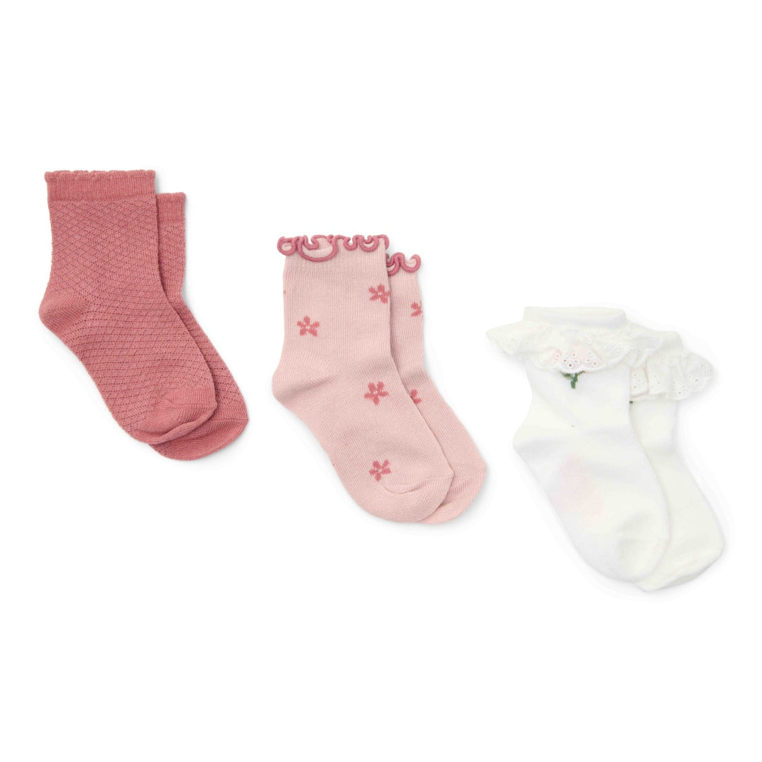 Little Dutch Socken-Set Fairy Garden Größe 20–22 für 1–2 Jahre – drei Paar Kindersocken in Rosa und Pink aus weicher Baumwolle