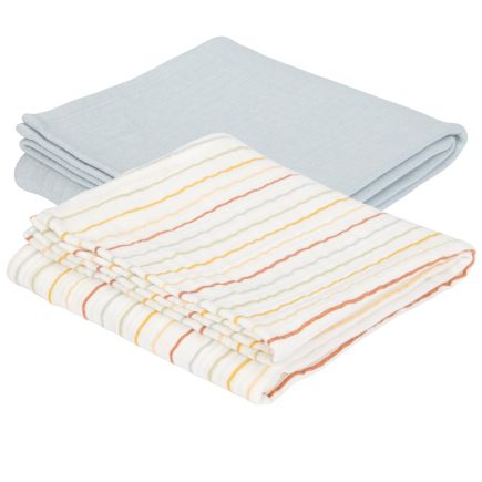 Little Dutch Musselintücher 2er-Set Vintage Sunny Stripes und Pure Soft Blue 70 × 70 cm