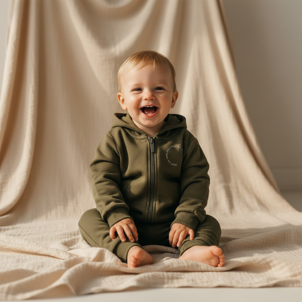 Little Dutch Sweat-Weste in Dunkelgrün mit Kapuze und Taschen aus der Little Farm Kollektion