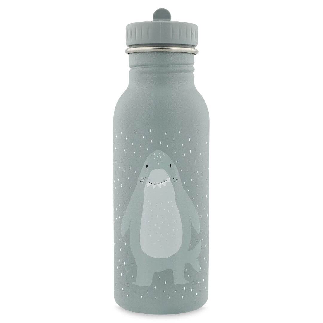 Blaue Trixie Trinkflasche Herr Hai 500 ml aus Edelstahl – robuste Kinderflasche mit Haimotiv für Schule, Kita und Ausflüge