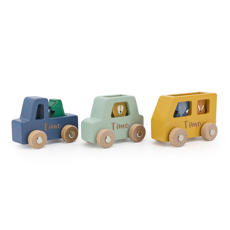Trixie Holz-Auto-Set mit Tieren – mit drei Fahrzeugen und Tierfiguren