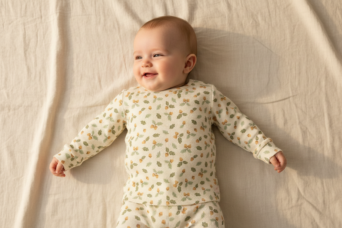 Little Dutch Kinderpyjama Acorns & Leaves in Grün – zweiteiliges Set mit Langarmshirt und Hose, Eichel- und Blättermuster