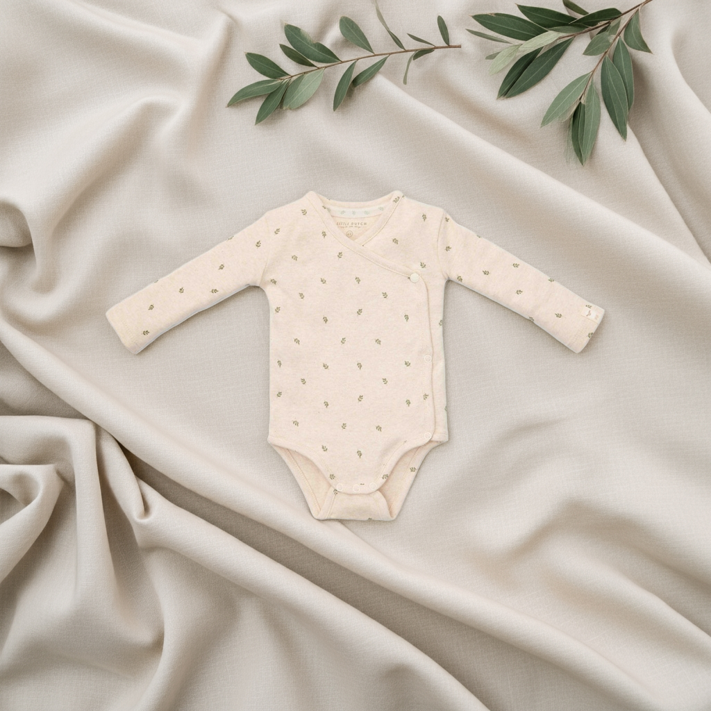 Baby-Wickelbody Little Farm Green Leaves in Sand – weitere Produktansicht