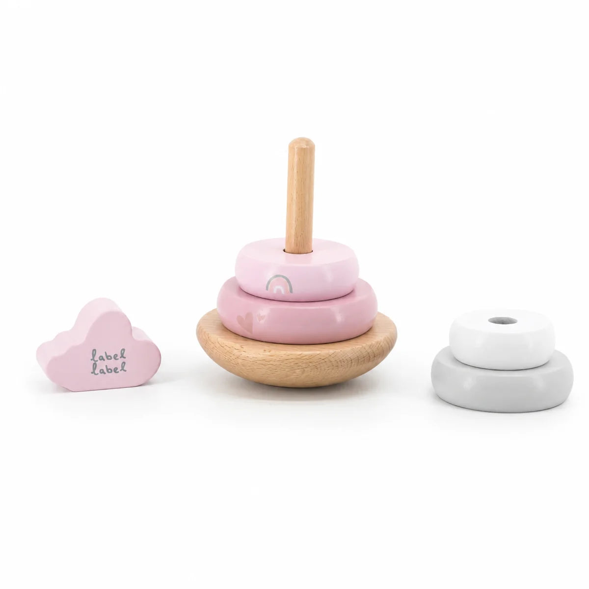 Personalisierter Holz Stapelturm Rosa von Label Label – Geschenk zur Geburt