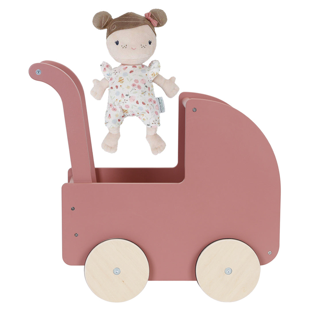 Holz-Puppenwagen mit Kuschelpuppe und personalisiertem Namen