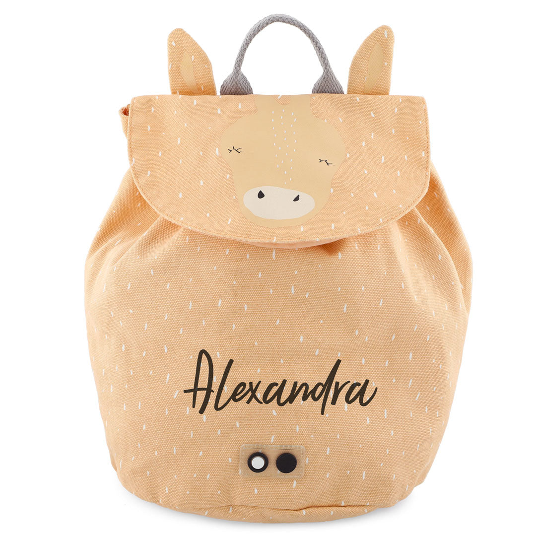 Personalisierter Trixie Mini-Rucksack Frau Giraffe in Orange mit Name – kompakter Kinder-Rucksack für Kindergarten und Ausflüge