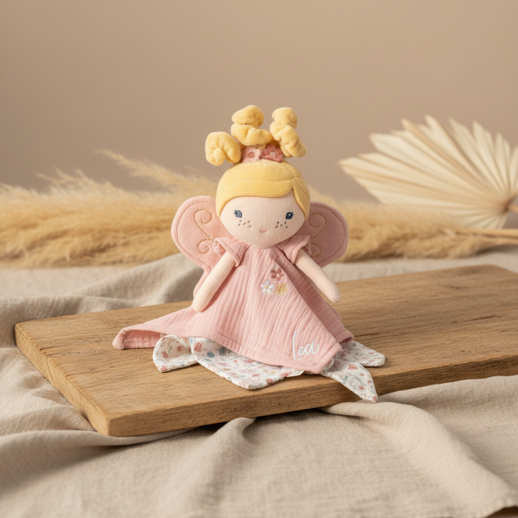 Rosa Fairy Mila Kuscheltuch mit Feenmotiv – optional mit Name personalisierbar