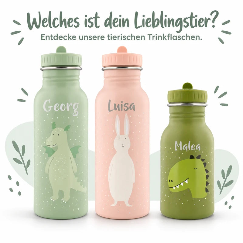 Trixie Trinkflasche 500ml Herr Drache – Motivübersicht mit Drache, Hase und Dino